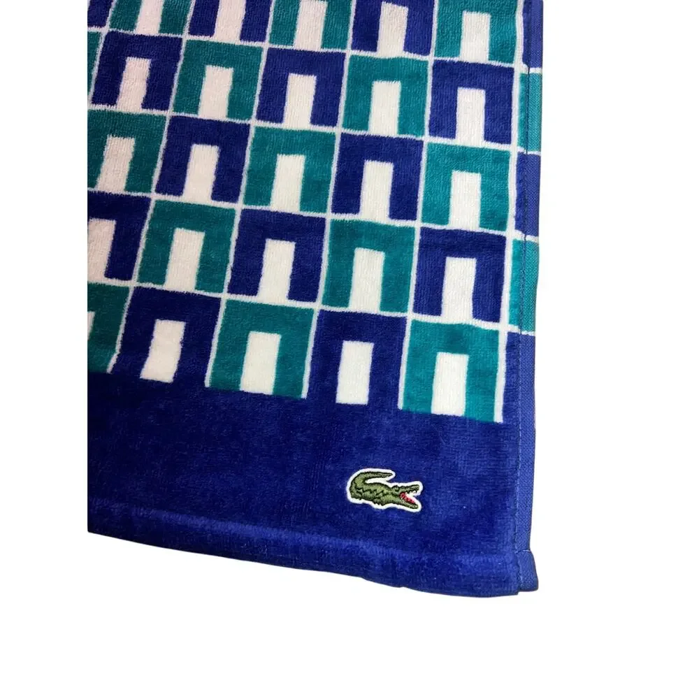 Lacoste oversized graphic geometric beach towel cotton blue / green white NEW